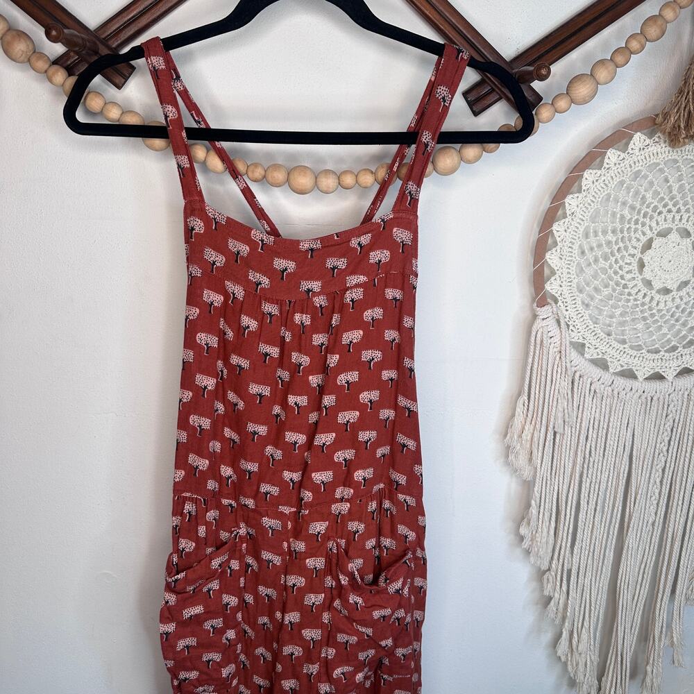 Natural Life Dakota Tie Gauze Rust Red Tree Print Jumpsuit Overalls
